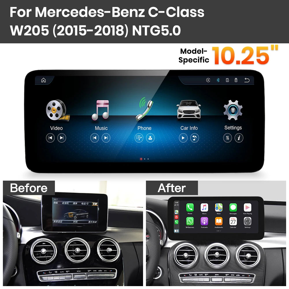 JoyeAuto Mercedes-Benz Linux Screen Upgrade with Wireless Apple CarPlay & Android Auto | 10.25" / 12.3" HD Touch Display