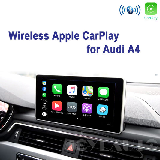 Wireless Apple CarPlay displayed on the original Audi A4 infotainment screen