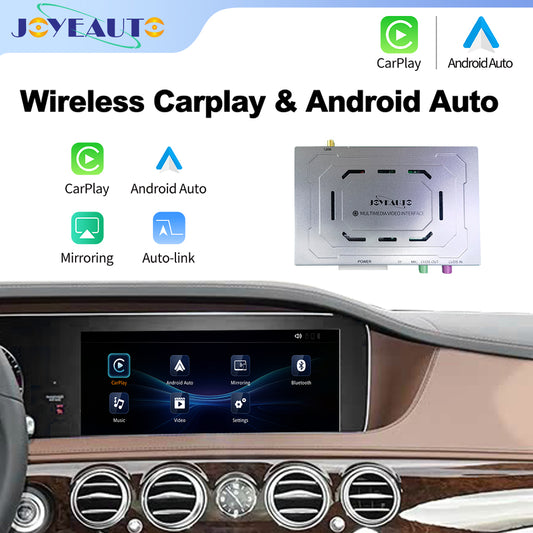 JoyeAuto WJME-7 multimedia interface module for Mercedes-Benz NTG5.5 8-inch systems with Apple CarPlay, Android Auto, AirPlay, and Autolink features