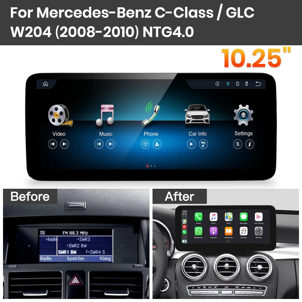 JoyeAuto Mercedes-Benz Linux Screen Upgrade with Wireless Apple CarPlay & Android Auto | 10.25" / 12.3" HD Touch Display