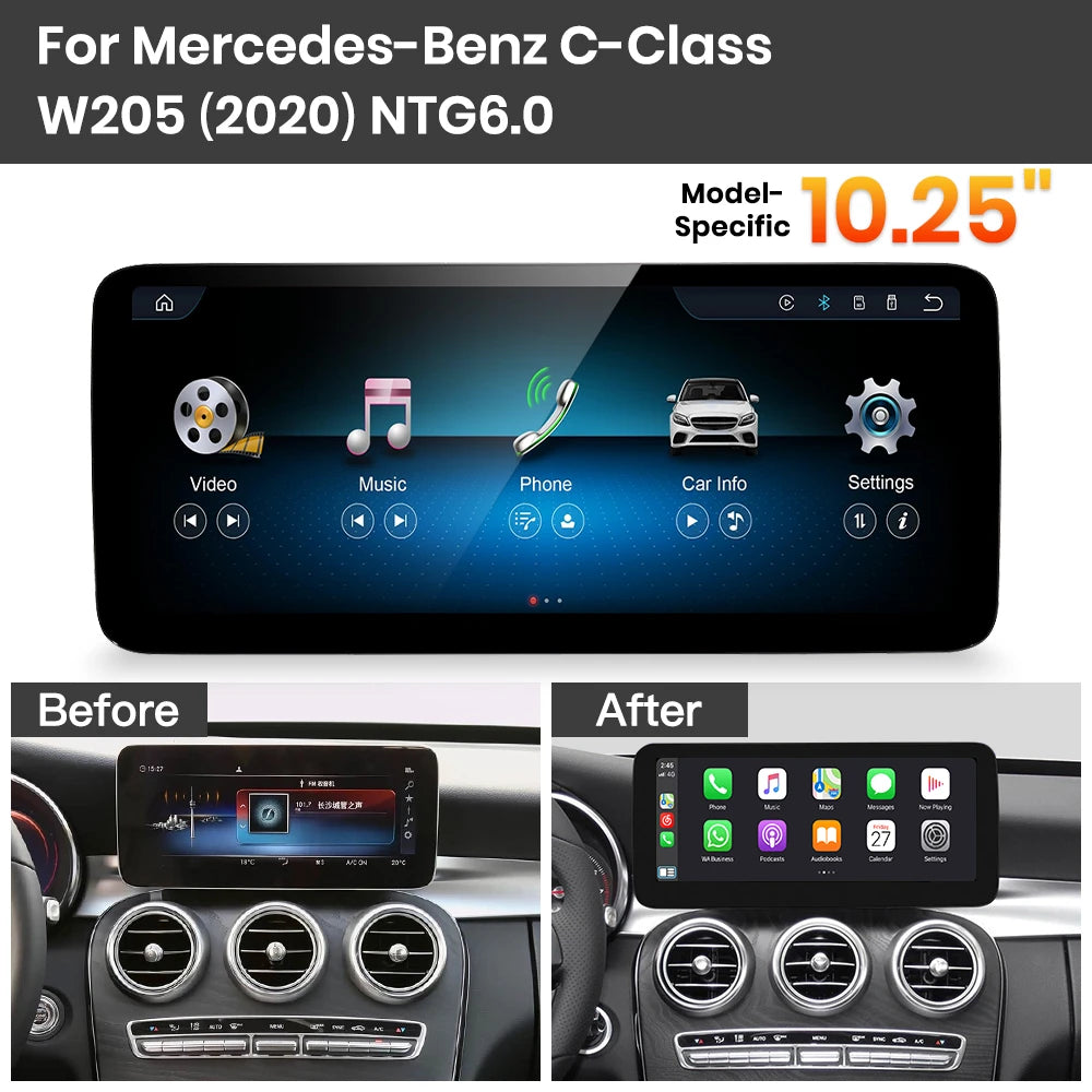 JoyeAuto Mercedes-Benz Linux Screen Upgrade with Wireless Apple CarPlay & Android Auto | 10.25" / 12.3" HD Touch Display