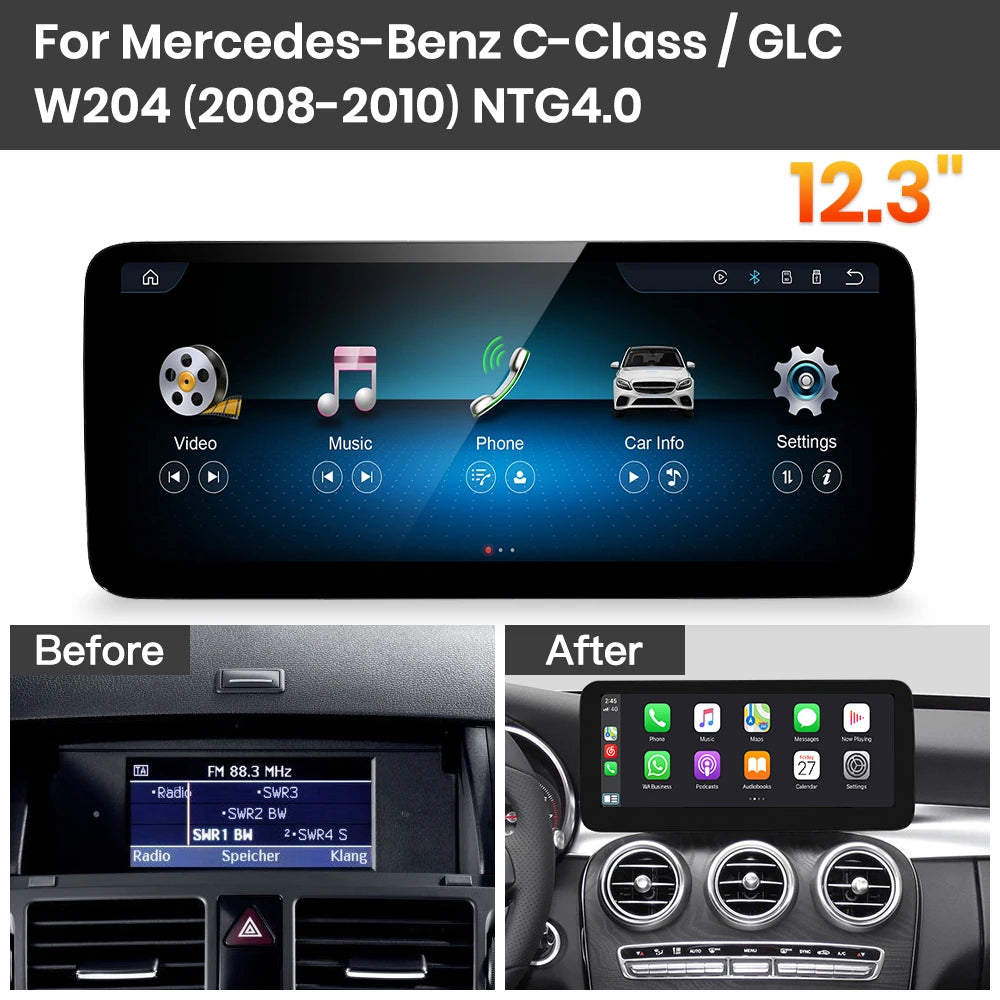 JoyeAuto Mercedes-Benz Linux Screen Upgrade with Wireless Apple CarPlay & Android Auto | 10.25" / 12.3" HD Touch Display