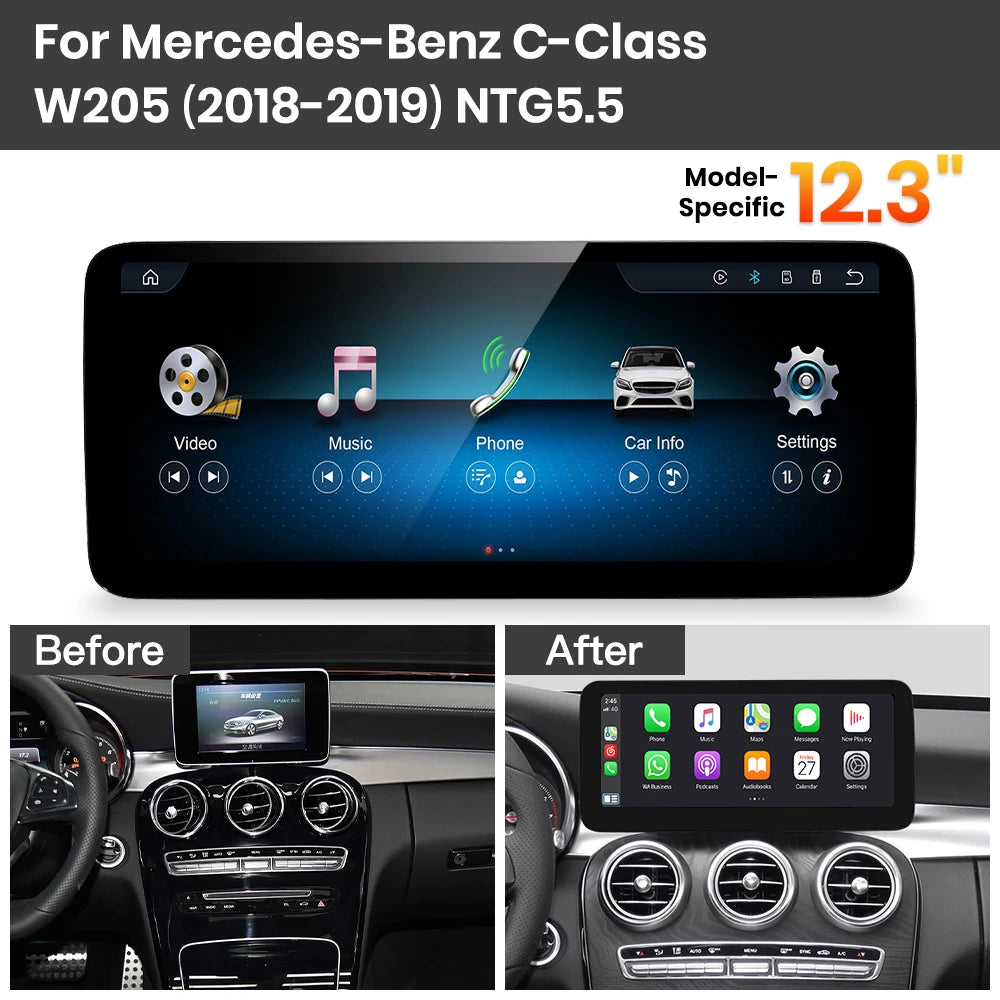 JoyeAuto Mercedes-Benz Linux Screen Upgrade with Wireless Apple CarPlay & Android Auto | 10.25" / 12.3" HD Touch Display