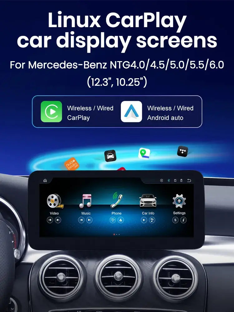 JoyeAuto Mercedes-Benz Linux Screen Upgrade with Wireless Apple CarPlay & Android Auto | 10.25" / 12.3" HD Touch Display