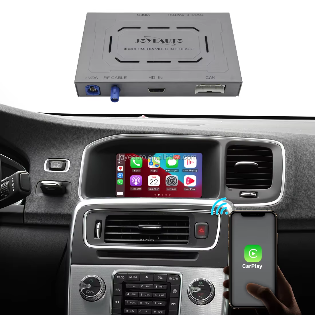 Apple CarPlay Android Auto Interface for 2014-2019 Volvo S60 XC60 V60 S80 V40 - Wireless & Wired (WJVO-1)
