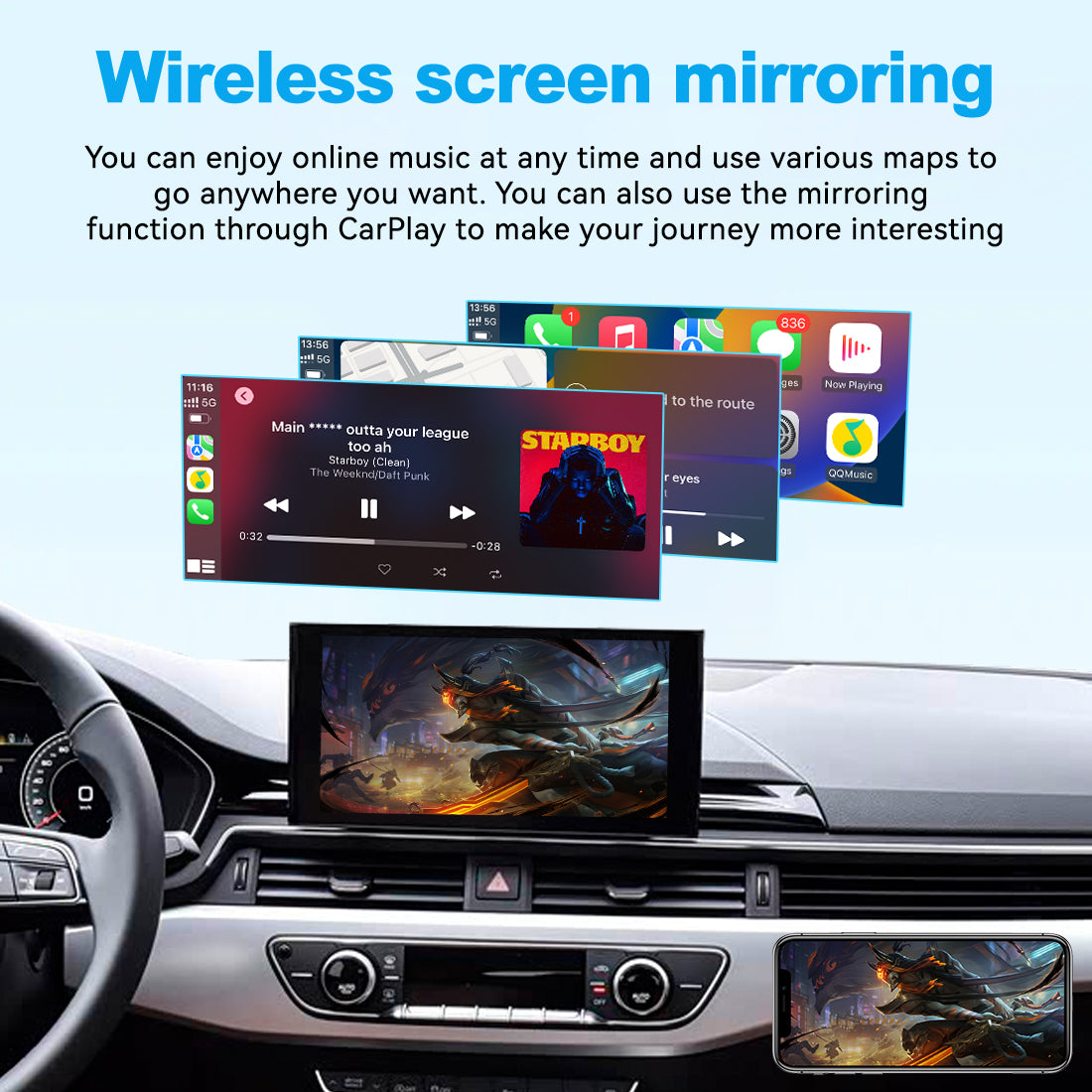 (WZAU-7)Joyeauto 2021-2023 Audi A1 Q3 Q3 Q4 Q5 Q5 MIB3 WIFI Wireless Apple CarPlay Android Auto Hicar iOS Airplay Mirror-link Retrofit - detail 7