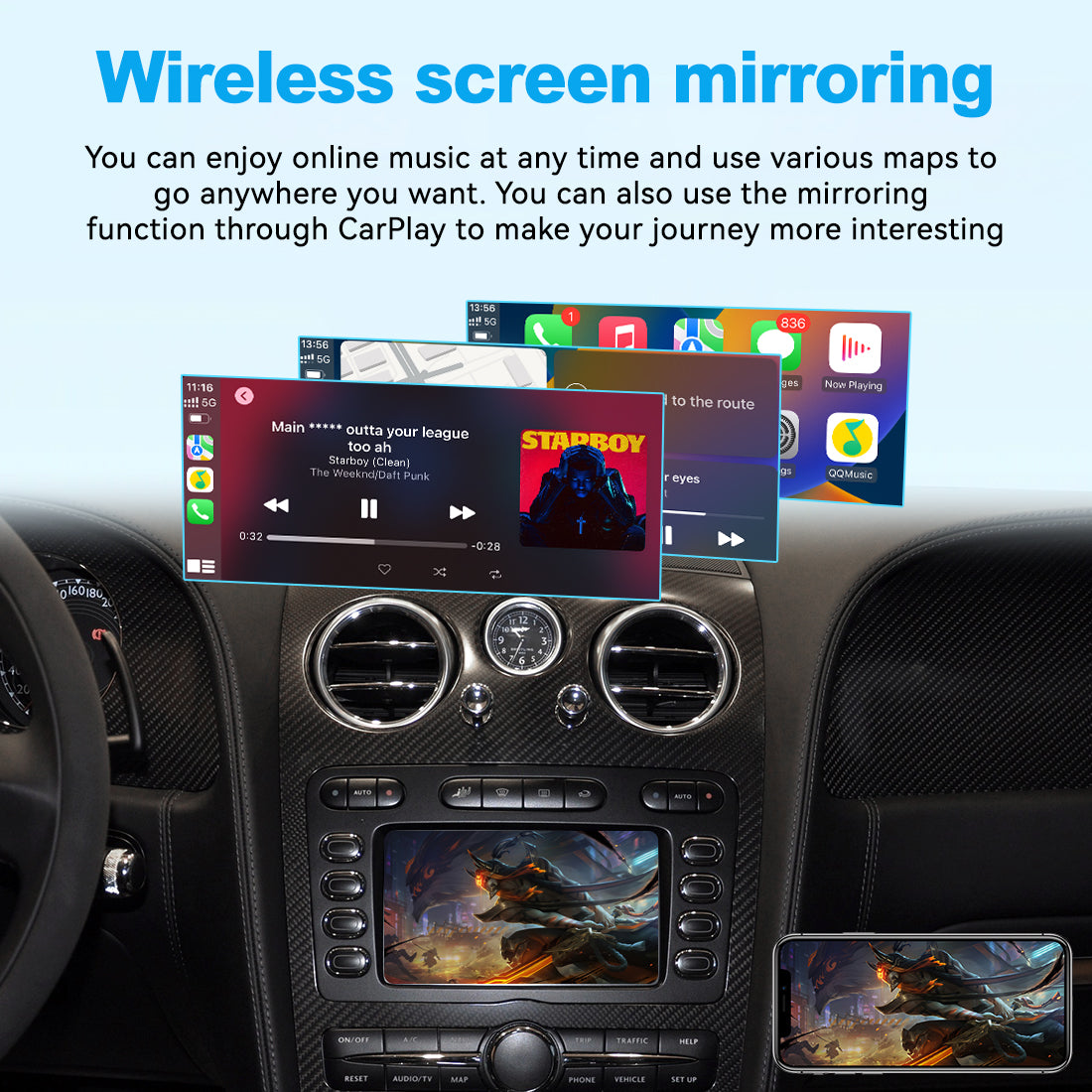 (WZBT-0) JoyeAuto Wireless Apple Carplay AirPlay Android Auto Interface for 2004-2011 Bentley Continental Flying Spur Support Touchscreen Mirror-link Plug and Play - detail 5
