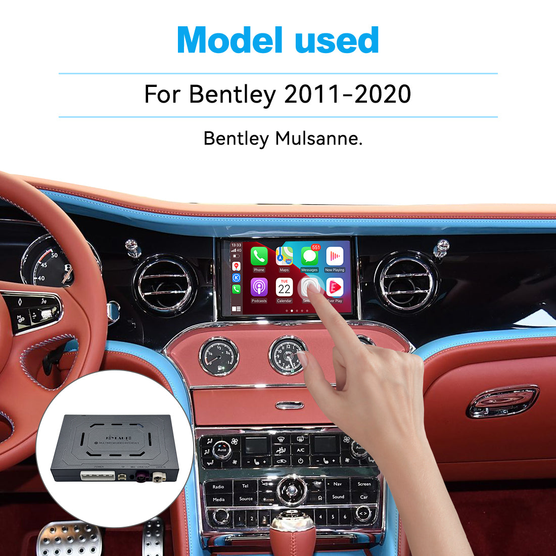 JoyeAuto CarPlay interface installed on the factory display of a 2011–2020 Bentley Mulsanne