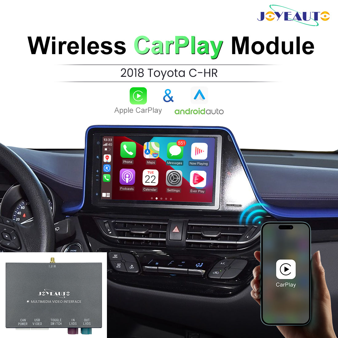 Upgrade 2014-2019 Toyota Touch 2 Entune 2.0 C-HR Wireless Apple CarPlay Android Auto Retrofit Module Corolla Tacoma Avensis Tundra Auris Yaris Camry Avalon Prius c Verso Verso s Sequoia Alphard Sienna Land Cruiser Highlander Prius RAV4