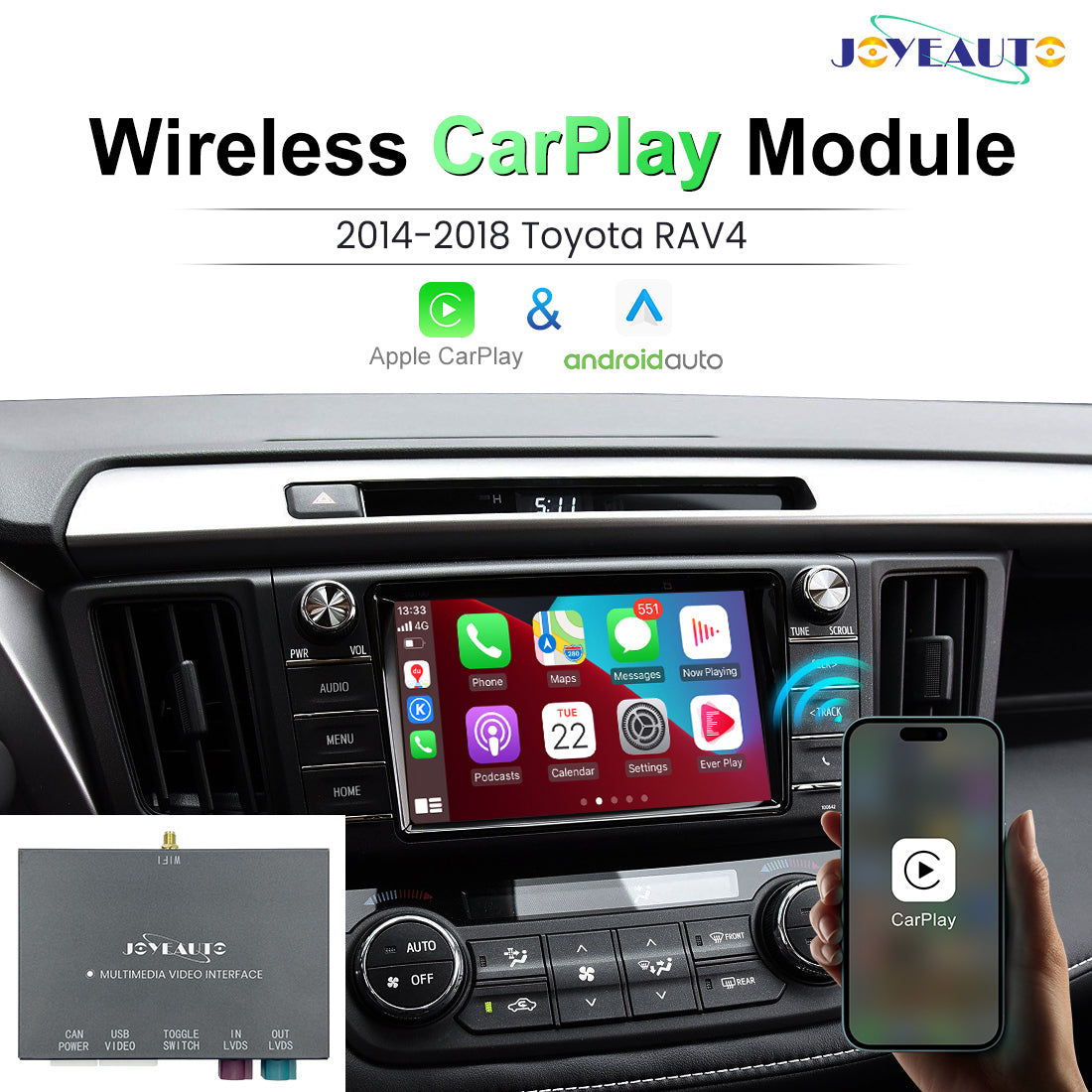 Upgrade Retrofit 2014 - 2018 Toyota RAV4 / Yaris Wireless Apple CarPlay Android Auto Kit