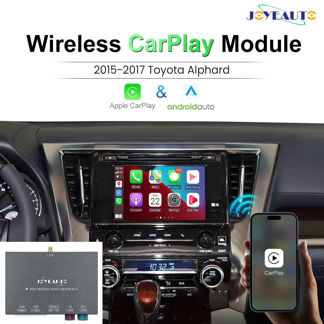 Upgrade 2015 - 2017 Toyota Alphard Sienna Wireless Apple CarPlay Android Auto Retrofit Module