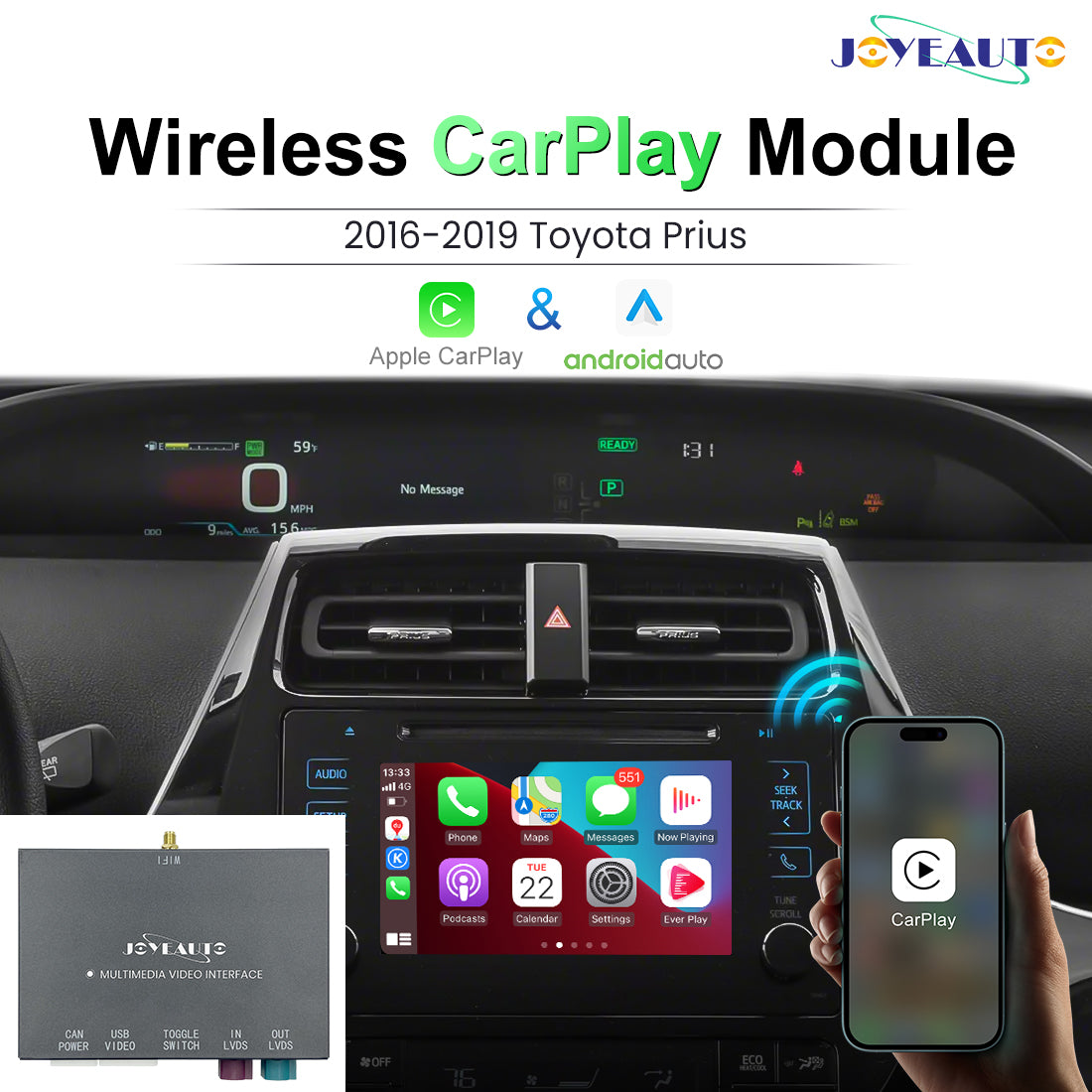 Upgrade Retrofit Toyota 2016-2019 Prius Prius c Wireless Apple CarPlay Android Auto Kit
