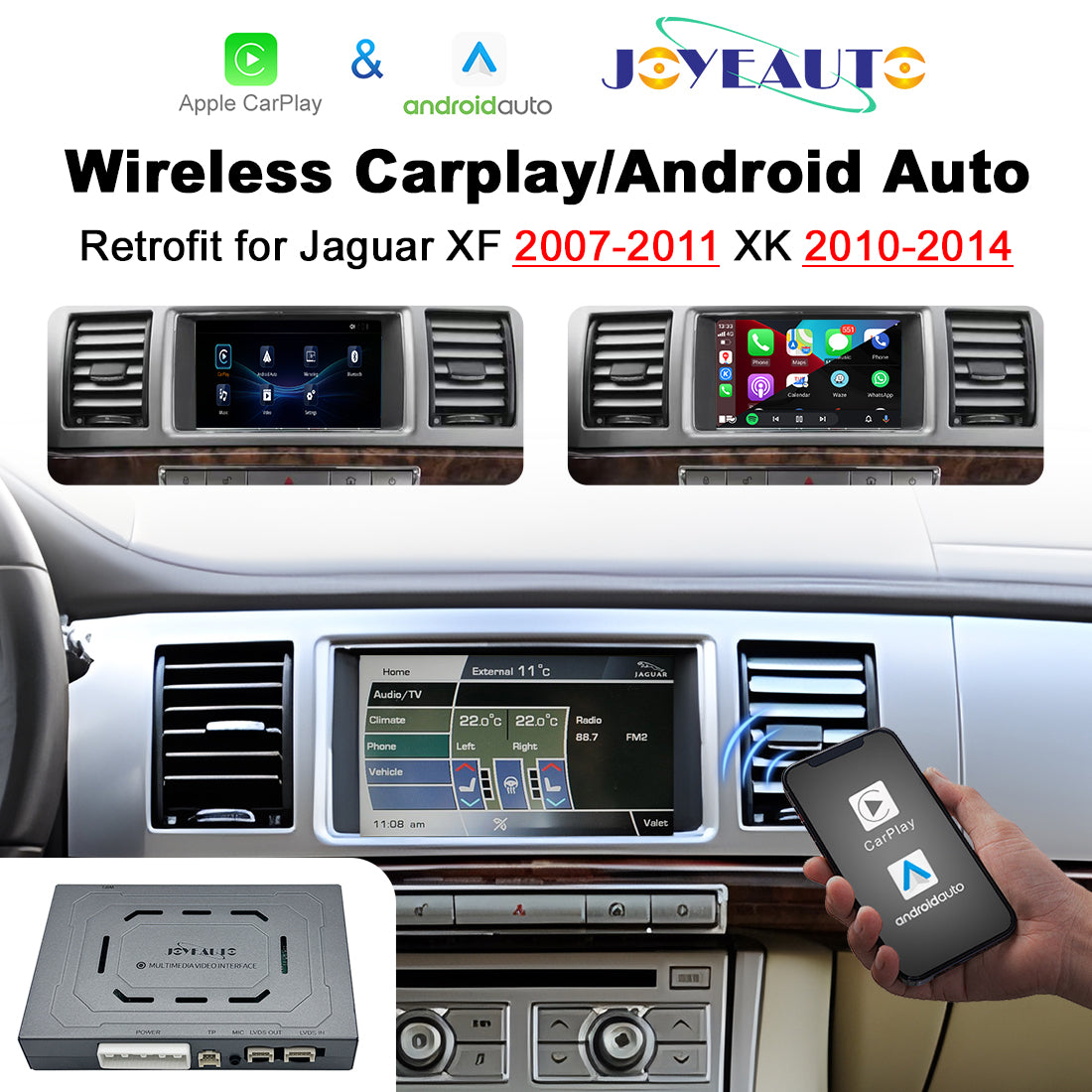 (WZLR-5)JoyeAuto Wireless Apple Carplay AirPlay Android Auto Interface Retrofit for Land Rover Jaguar 2007-2011 XF 2010-2014 XK