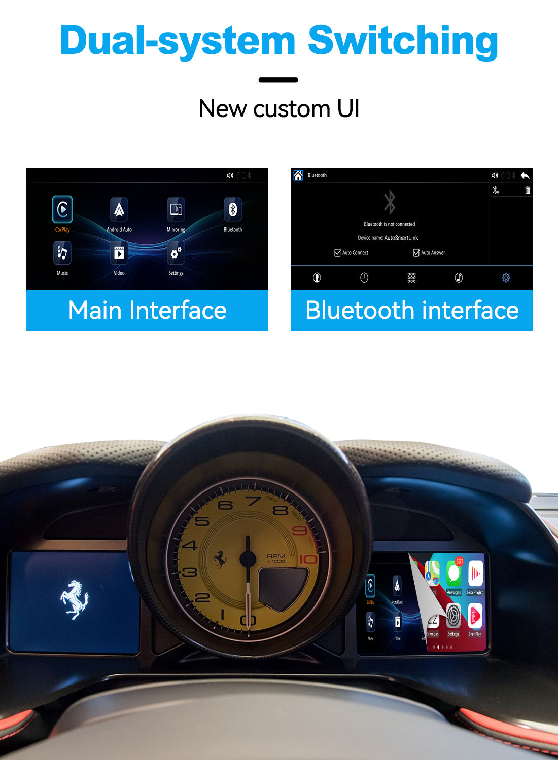 (WZFR-2)JoyeAuto Wireless Apple Carplay AirPlay Android Auto Mirror-Link Interface for Ferrari 458 Plug and Play - detail 5