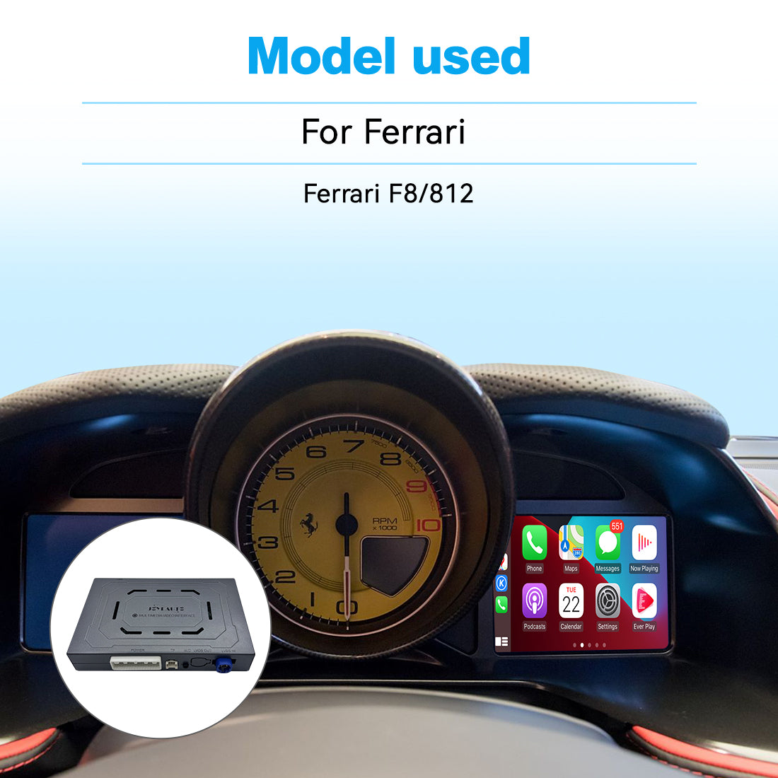 (WZFR-4)JoyeAuto Wireless Apple Carplay AirPlay Android Auto Mirror-Link Interface for Ferrari F8 F12 Plug and Play - detail 2
