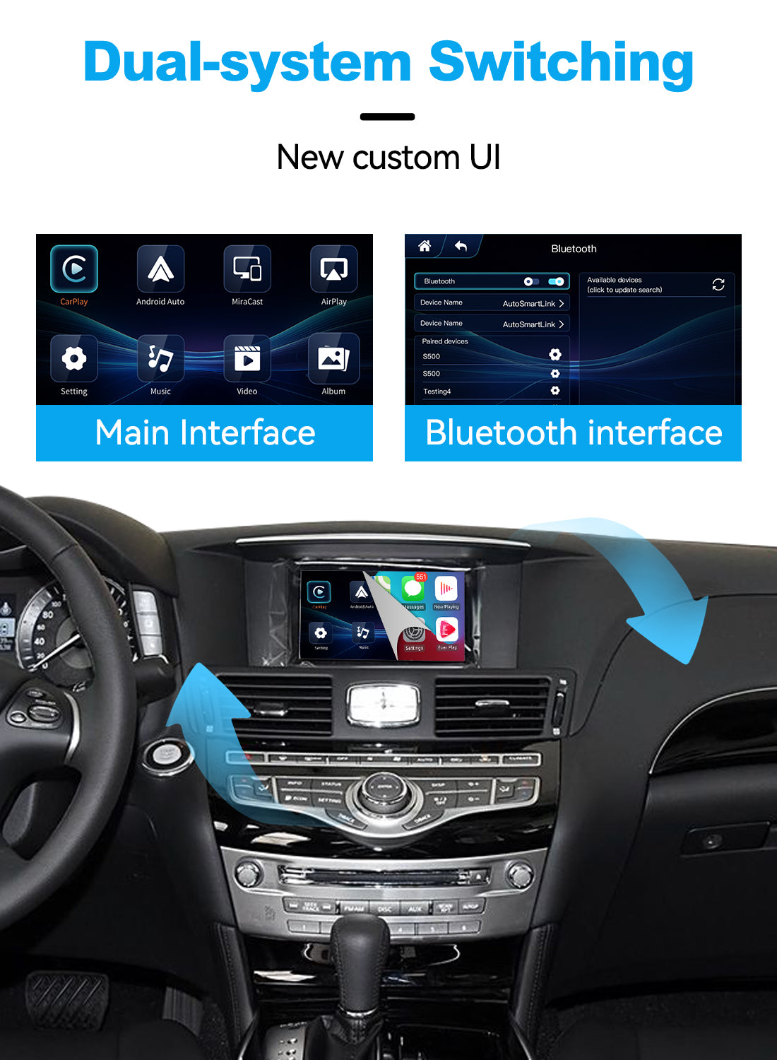 (WZIN-3) New JoyeAuto Carplay Module Retrofit for Infiniti QX70 Q70 EX25 G35 FX35 FX50 EX35 WiFi Wireless Apple CarPlay AirPlay Android Auto Interface - detail 2