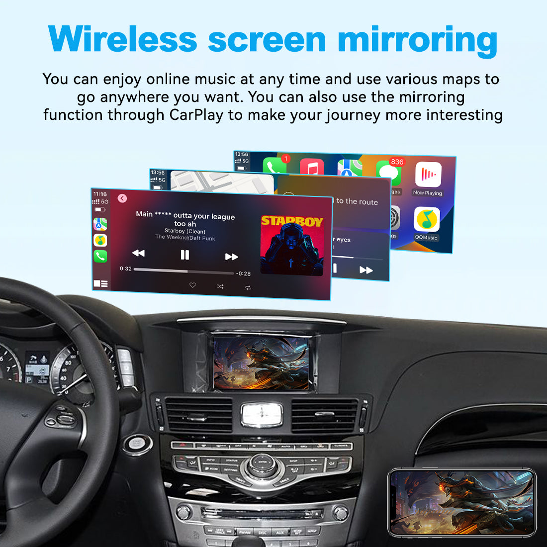 (WZIN-3) New JoyeAuto Carplay Module Retrofit for Infiniti QX70 Q70 EX25 G35 FX35 FX50 EX35 WiFi Wireless Apple CarPlay AirPlay Android Auto Interface - detail 7