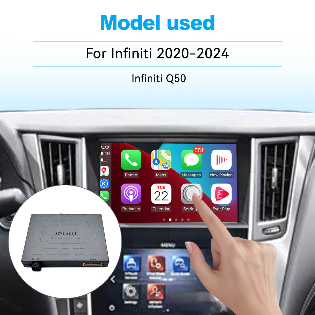 (WZIN-5) New JoyeAuto Carplay Module Retrofit for 2020-2024 Infiniti Q50 Q60 Q50L WiFi Wireless Apple CarPlay AirPlay Android Auto Interface - detail 2