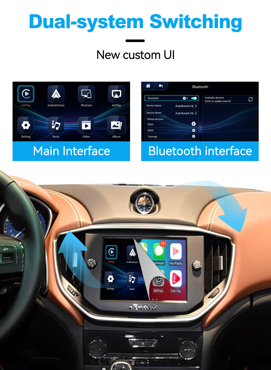 (WZMA-1) Joyeauto WiFi Wireless Apple CarPlay Android Auto Upgrade for Maserati Quattroporte Ghibli 2014-2017MY with Rear Camera - detail 4