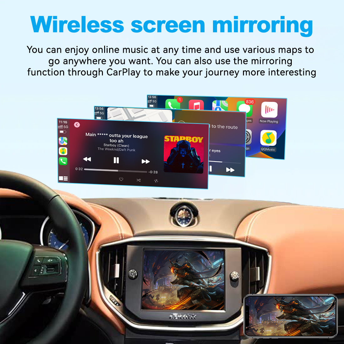 (WZMA-1) Joyeauto WiFi Wireless Apple CarPlay Android Auto Upgrade for Maserati Quattroporte Ghibli 2014-2017MY with Rear Camera - detail 9