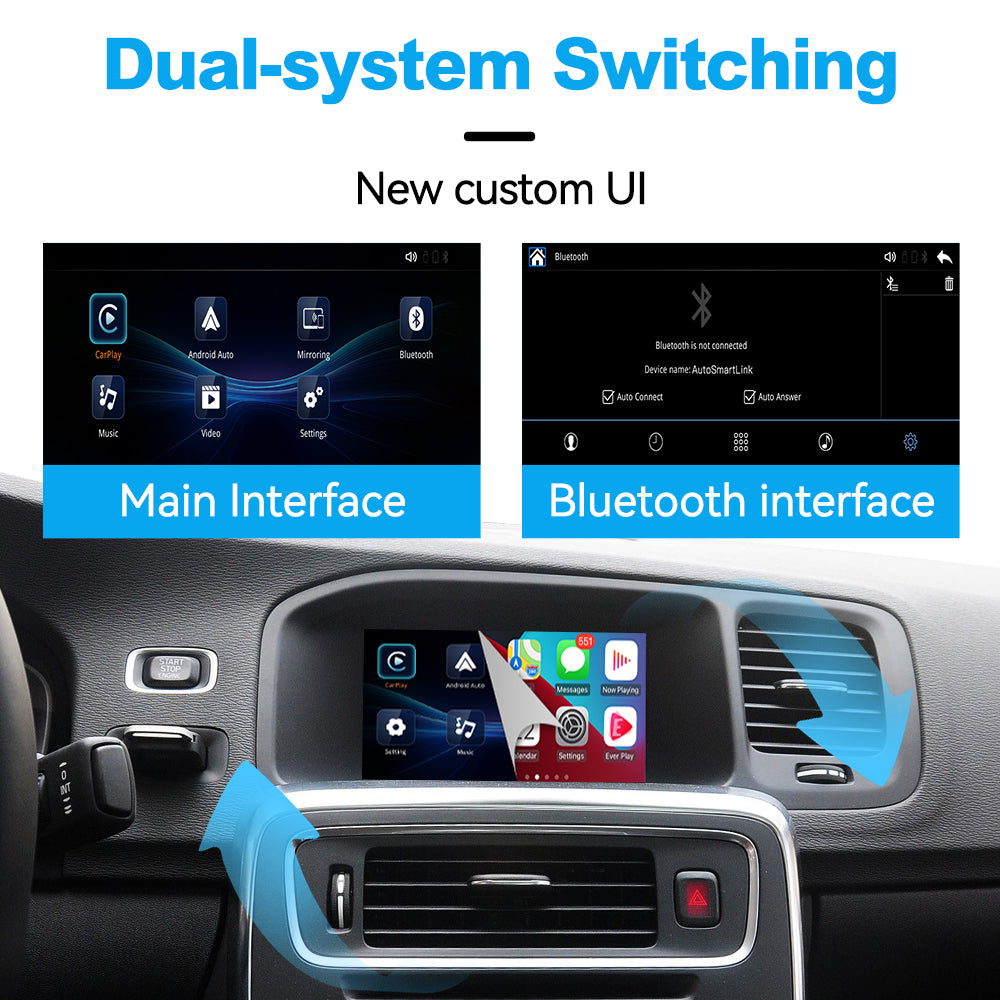 Volvo CarPlay module features including calls, voice control, cameras, music and screen mirroring