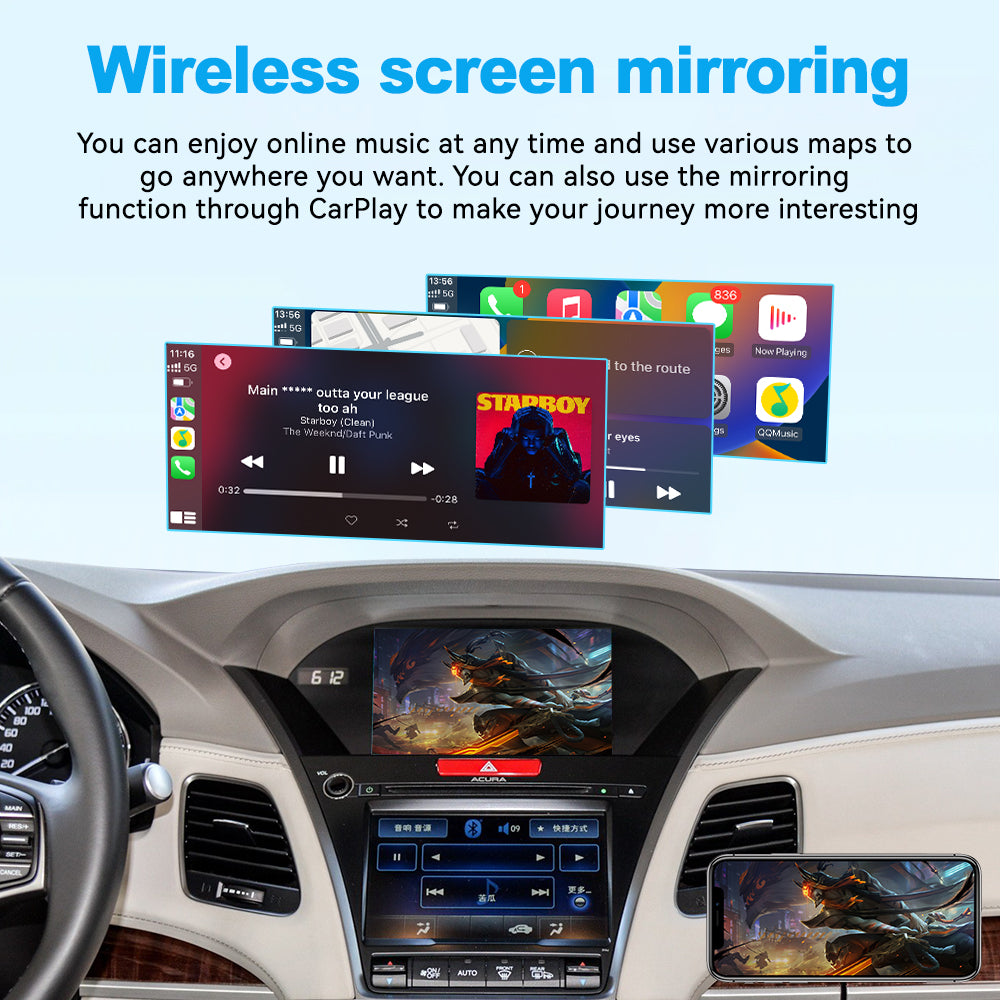 Wireless smartphone screen mirroring on an Acura factory infotainment display