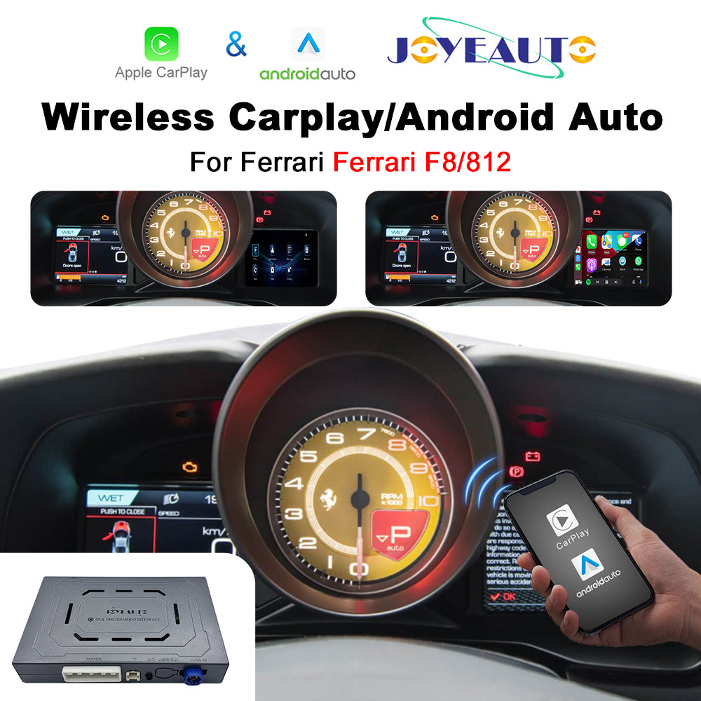 (WZFR-4)JoyeAuto Wireless Apple Carplay AirPlay Android Auto Mirror-Link Interface for Ferrari F8 F12 Plug and Play
