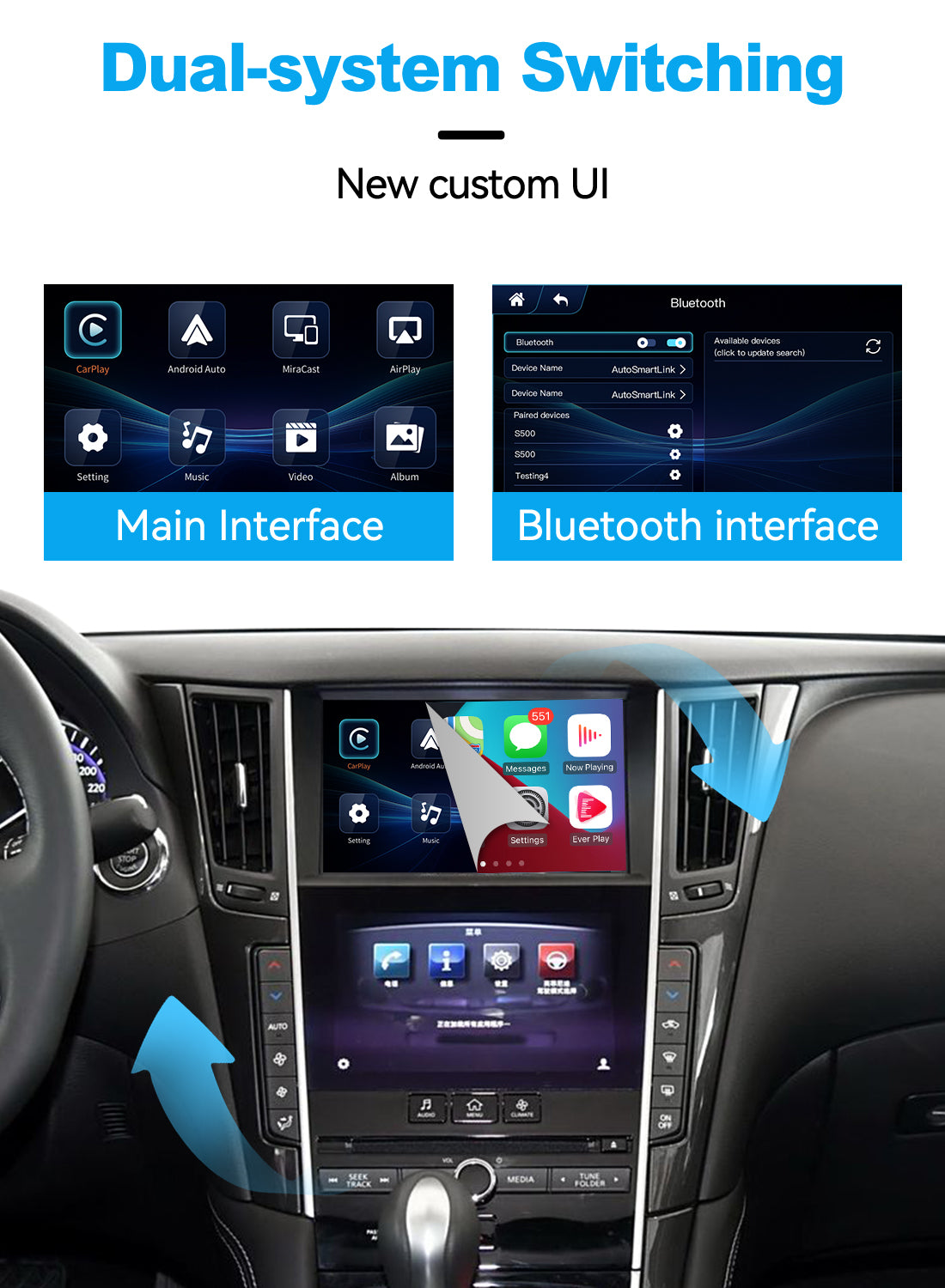 (WZIN-1) New Joyeauto Carplay Module Retrofit for 2015-2019 Infiniti Q50 Q60 Q50L QX50 WiFi Wireless Apple CarPlay AirPlay Android Auto - detail 2