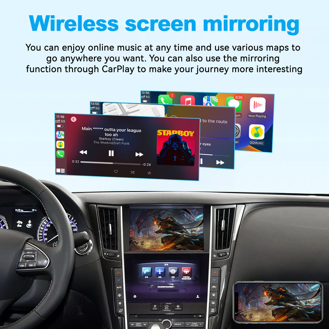 (WZIN-1) New Joyeauto Carplay Module Retrofit for 2015-2019 Infiniti Q50 Q60 Q50L QX50 WiFi Wireless Apple CarPlay AirPlay Android Auto - detail 6