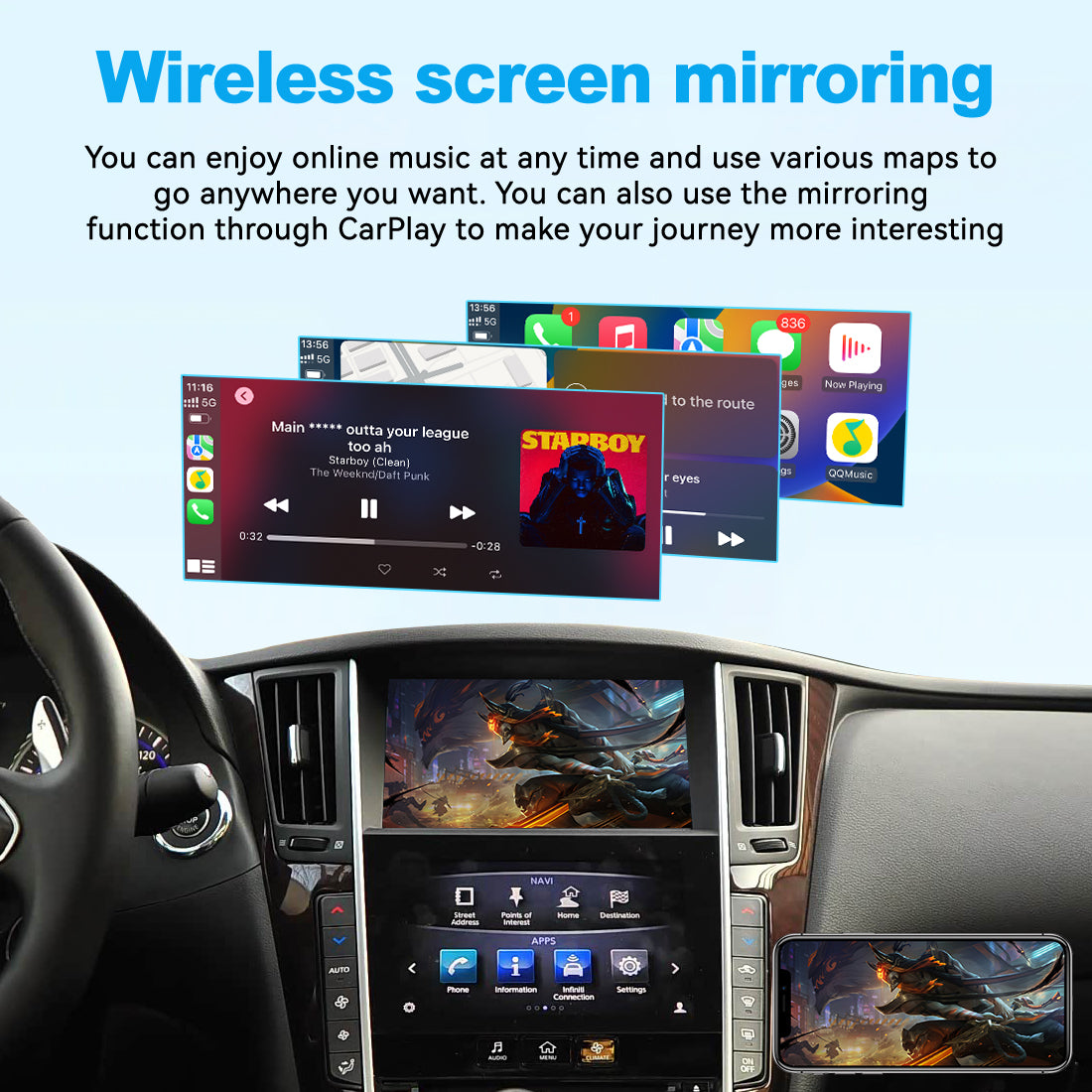 (WZIN-4) New JoyeAuto Carplay Module Retrofit for 2013-2015 Infiniti Q50 Q60 Q50L WiFi Wireless Apple CarPlay AirPlay Android Auto Interface - detail 9