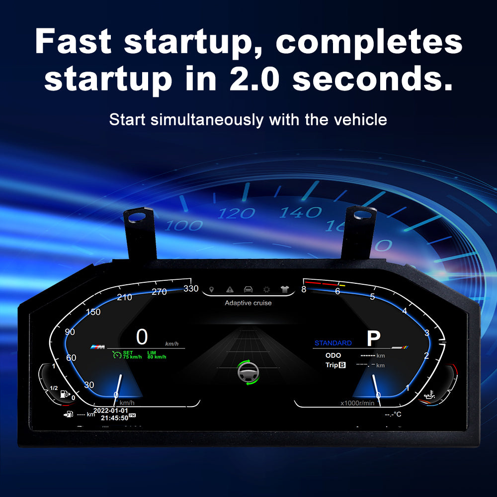 Joyeauto Wireless CarPlay LCD Instrument Cluster for BMW 5 Series E60 E61 and X5 E70 2003-2013 featuring 2 second fast startup, Linux system digital dashboard and virtual cockpit display