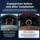 Before and after installation comparison of the Joyeauto 12.3-inch Linux LCD Digital Instrument Cluster for Porsche Cayenne 955 (2002-2010), showing the upgrade from the factory analog instrument cluster to a modern digital virtual cockpit with customizable themes, enhanced vehicle information display, Wireless CarPlay and Android Auto support