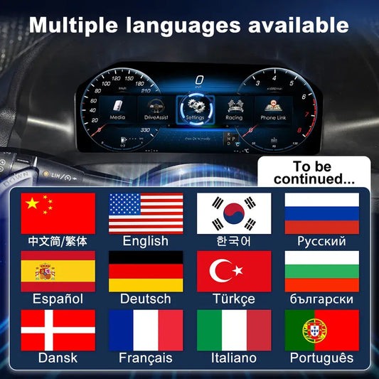 Joyeauto 12.3-inch Linux LCD digital instrument cluster for Mercedes-Benz E-Class W212 with multi-language support and wireless CarPlay