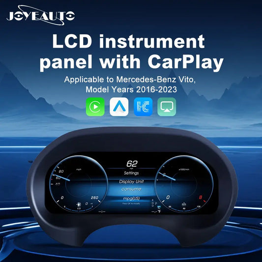 Joyeauto 12.3-inch Linux LCD digital instrument cluster for Mercedes-Benz Vito W447 2016-2023 with wireless CarPlay and Android Auto support